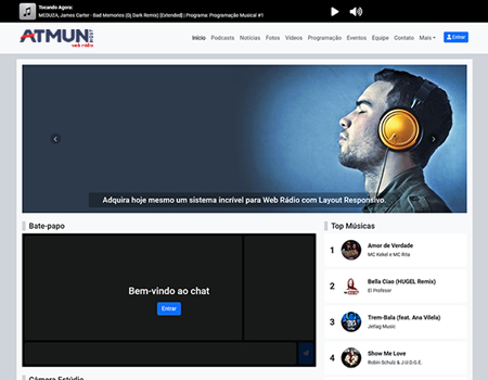 Página inicial da web rádio