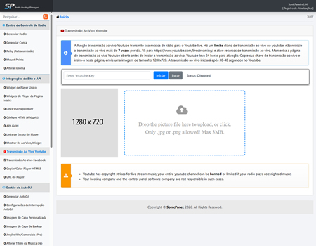 Transmissão via Youtube ou Facebook